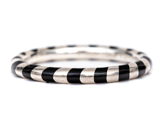 Tiffany & Co. Sterling Silver Paloma Picasso Black Enamel Candy Striped Stack Ring, Size 6