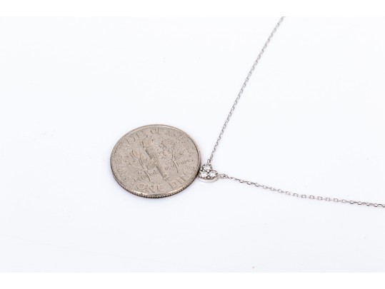 14k White Gold Fine Curb Link Chain And Tiny Pave Diamond Set Heart Necklace, App. 0.03 TCW