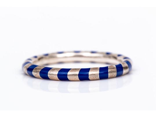 Tiffany & Co. Sterling Silver Paloma Picasso Blue Enamel Candy Striped Stack Ring, Size 6