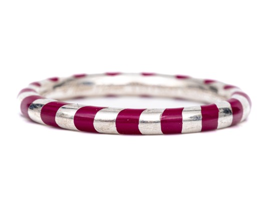 Tiffany & Co. Sterling Silver Paloma Picasso Dark Pink Enamel Candy Striped Stack Ring, Size 6