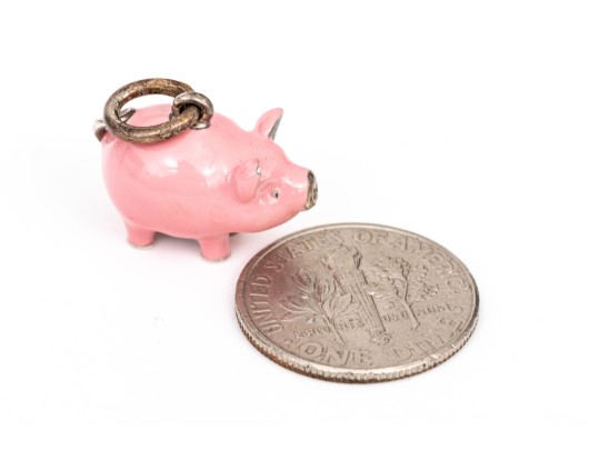 Tiffany & Co. Sterling Silver Adorable Pink Enamel Pig Charm