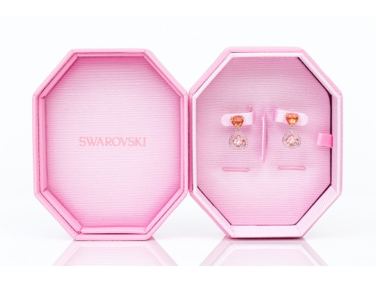 Swarovski Trillion Crystal Halo Drop Pendant Earrings, With Box
