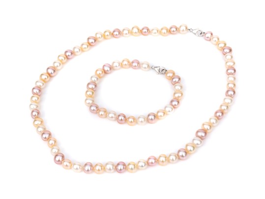 Pretty Pink To Ivory Toned 7.25mm To 7.75mm Matching Cultured Freshwater Pearl Necklace And Bracelet