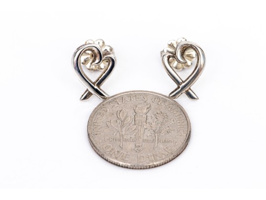 Tiffany & Co. Sterling Silver Paloma Picasso Open Heart Ribbon Stud Earrings