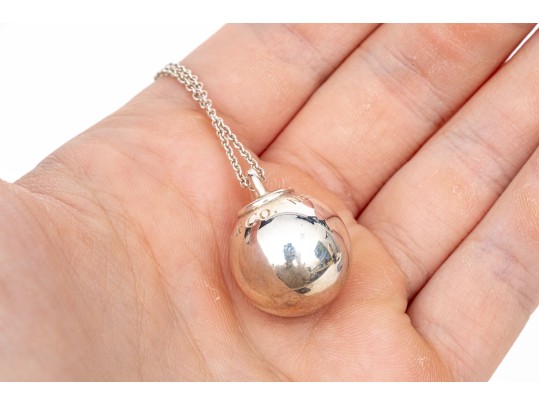Tiffany & Co. Sterling Silver Striking HardWear 19mm Ball Pendant On Opera Length Chain, With Box