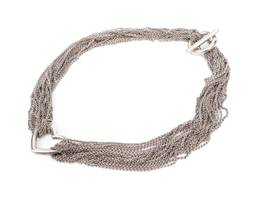 Tiffany & Co. Sterling Silver Chunky Multi Strand Curb Link Open Heart Choker
