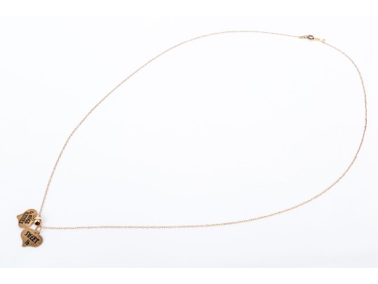 10k Yellow Gold Delicate Heart Motif Inspirational Charm Necklace, 
