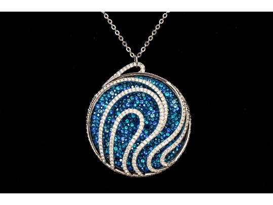 Swarovski Crystal Opera Length Necklace With Blue And White Crystal With Matching Ring
