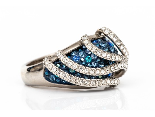 Swarovski Crystal Opera Length Necklace With Blue And White Crystal With Matching Ring