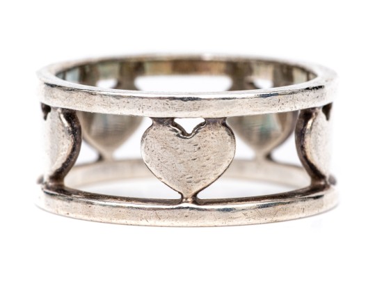 Tiffany & Co. Sterling Silver Striking 8.5 Mm Wide Heart Motif Band Ring, Size 6.75