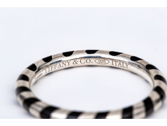 Tiffany & Co. Sterling Silver Paloma Picasso Black Enamel Candy Striped Stack Ring, Size 6