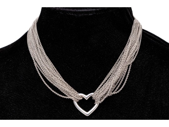 Tiffany & Co. Sterling Silver Chunky Multi Strand Curb Link Open Heart Choker