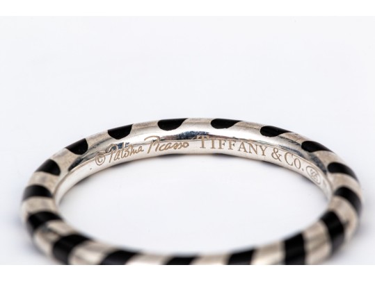 Tiffany & Co. Sterling Silver Paloma Picasso Black Enamel Candy Striped Stack Ring, Size 6