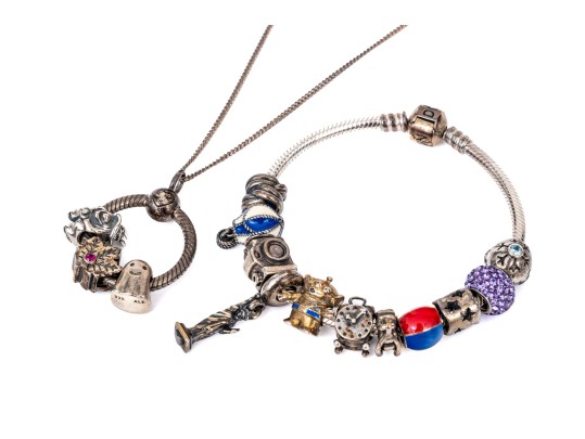Pandora Sterling Silver Charm Bracelet And Charm Necklace, Including Rare Maple Leaf And Snowflake