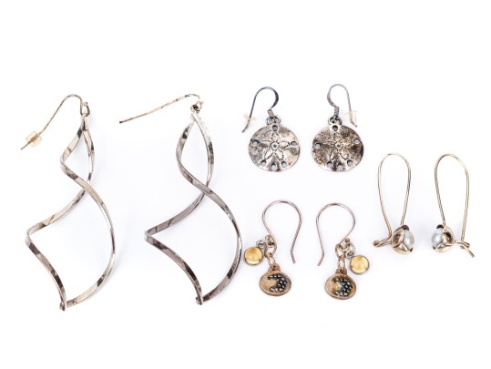 Collection Of Sterling Silver Drop Pendant Style Earrings