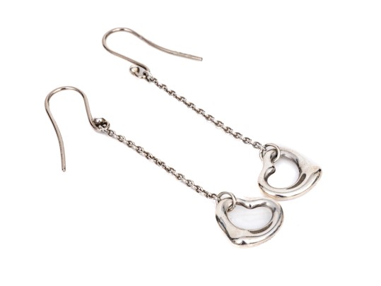 Tiffany & Co. Sterling Silver Elsa Peretti Iconic Small Open Heart Drop Pendant Earrings