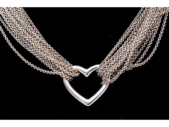 Tiffany & Co. Sterling Silver Chunky Multi Strand Curb Link Open Heart Choker