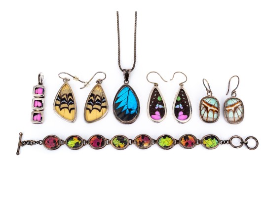 Sterling Silver Collection Of Unique Butterfly Wing Motif Jewelry Pieces