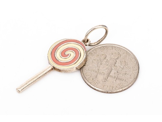 Tiffany & Co. Sterling Silver Whimsical Pink And White Enamel Lollipop Charm
