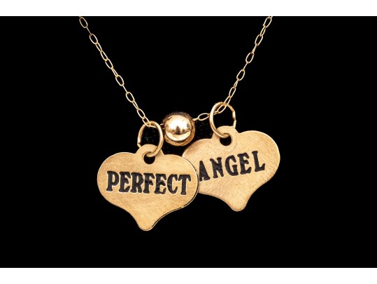 10k Yellow Gold Delicate Heart Motif Inspirational Charm Necklace, 