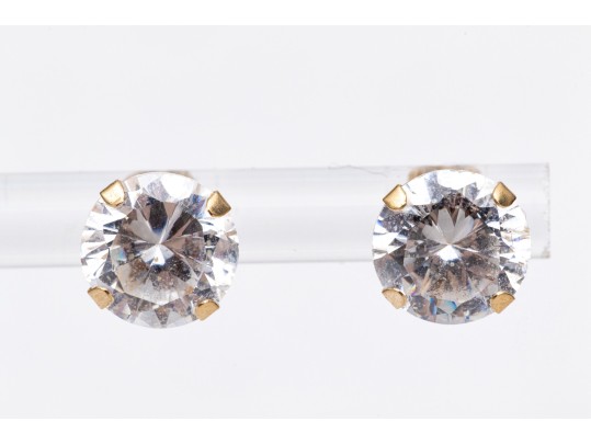 14k Yellow Gold 8mm CZ Solitaire Stud Earrings