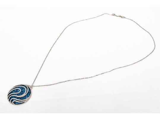 Swarovski Crystal Opera Length Necklace With Blue And White Crystal With Matching Ring