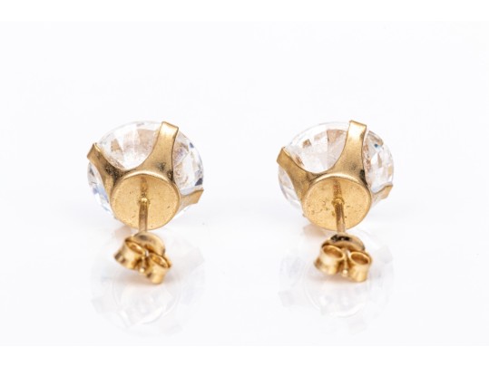 14k Yellow Gold 8mm CZ Solitaire Stud Earrings