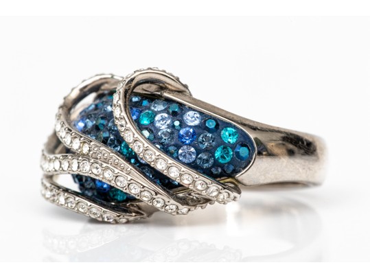 Swarovski Crystal Opera Length Necklace With Blue And White Crystal With Matching Ring