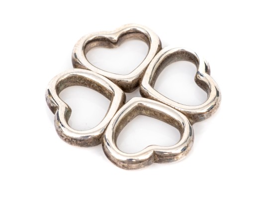 Tiffany & Co. Sterling Silver Quatrefoil Patterned Open Heart Motif Pendant