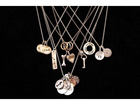Collection Of Sterling Silver Inspirational Message Charms And Pendants, Including Be U, On Chains