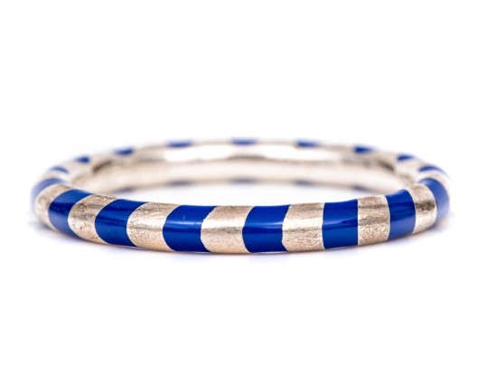 Tiffany & Co. Sterling Silver Paloma Picasso Blue Enamel Candy Striped Stack Ring, Size 6