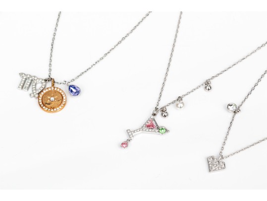 Swarovski Collection Of Three Crystal Set Charm Necklaces