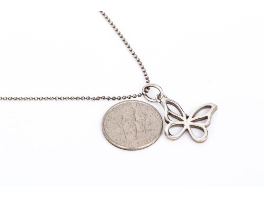 Tiffany & Co. Sterling Silver Pierced Butterfly Silhouette Pendant, With Chain