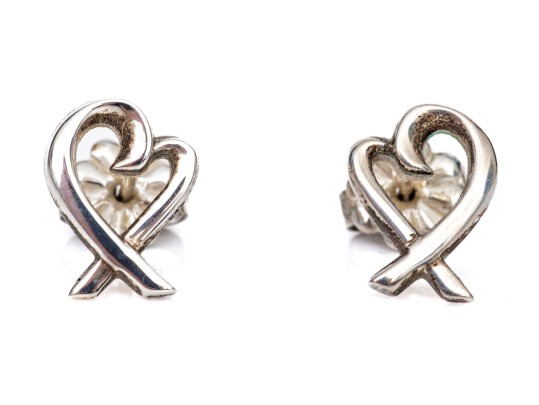 Tiffany & Co. Sterling Silver Paloma Picasso Open Heart Ribbon Stud Earrings
