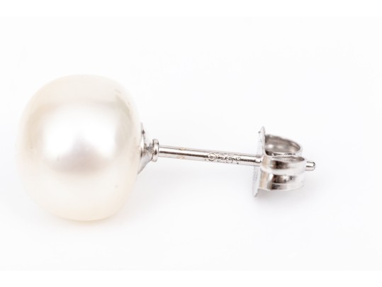 Sterling Silver Set Of Two Cultured Freshwater Pearl Stud Earrings, 8.25 Mm