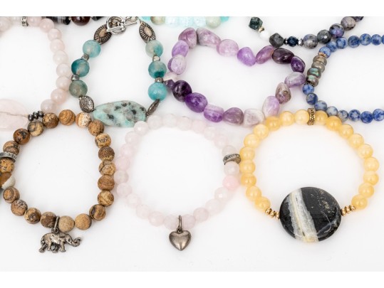 Collection Of Eighteen Stone Bead Bracelets And Two Cultured Freshwater Pearl Bracelets