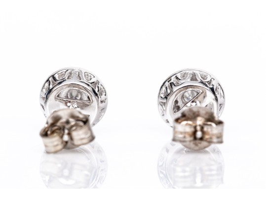 Sterling Silver Pair Of Diamond Set Cluster Stud Style Earrings, App. 0.13 TCW