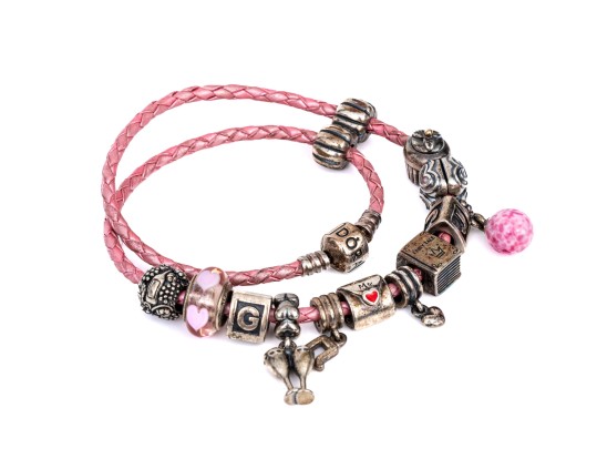 Pandora Sterling Silver Pretty Love And Romance Themed Bracelet, On A Pink Double Tour Cord