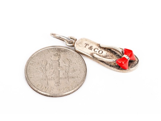 Tiffany & Co. Sterling Silver Playful Red Enamel Accented Flip Flop Charm
