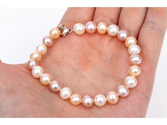 Pretty Pink To Ivory Toned 7.25mm To 7.75mm Matching Cultured Freshwater Pearl Necklace And Bracelet