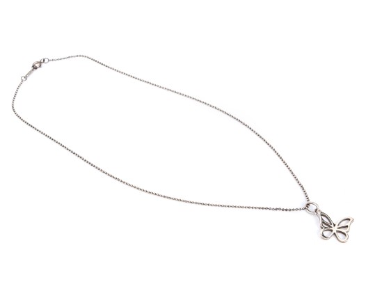 Tiffany & Co. Sterling Silver Pierced Butterfly Silhouette Pendant, With Chain