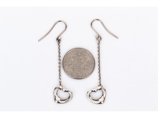 Tiffany & Co. Sterling Silver Elsa Peretti Iconic Small Open Heart Drop Pendant Earrings