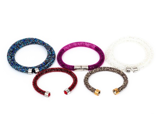 Swarovski Collection Of Five Crystal Set Bracelets, Double Tour, Cuff And Slide Lock Styles