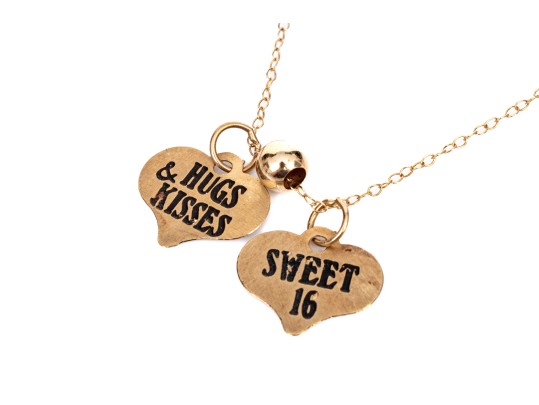 10k Yellow Gold Delicate Heart Motif Inspirational Charm Necklace, 