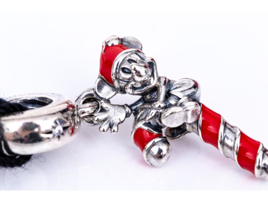 Pandora Sterling Silver Christmas Themed Charms, On A Woven Champagne Cord Bracelet