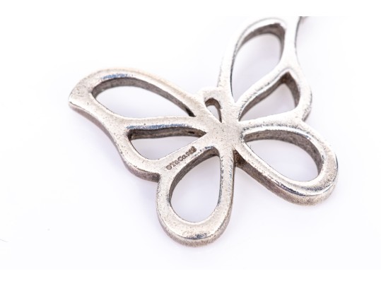 Tiffany & Co. Sterling Silver Pierced Butterfly Silhouette Pendant, With Chain