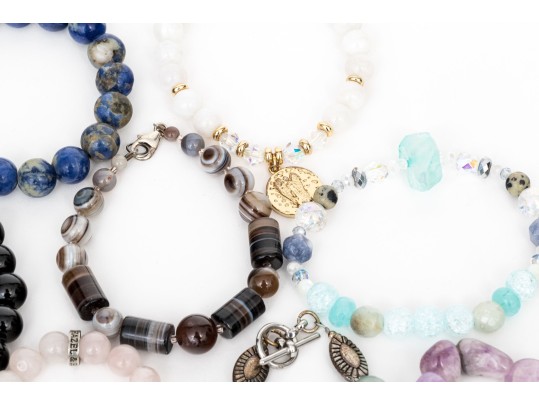Collection Of Eighteen Stone Bead Bracelets And Two Cultured Freshwater Pearl Bracelets