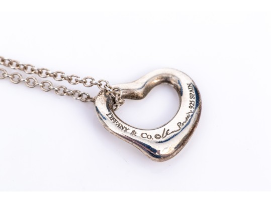 Tiffany & Co. Sterling Silver Elsa Peretti Open Heart Pendant, With Chain