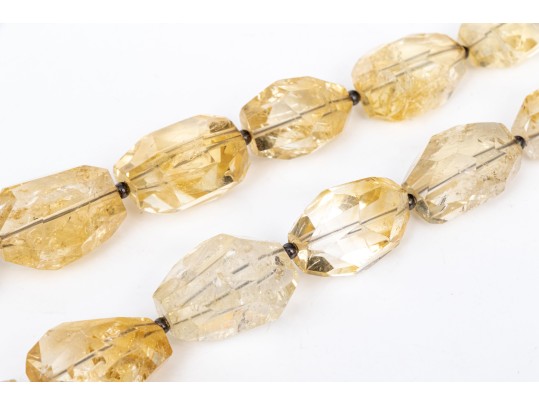 Fabulous Super Chunky Lightly Faceted Citrine And Quartz Bead Necklace