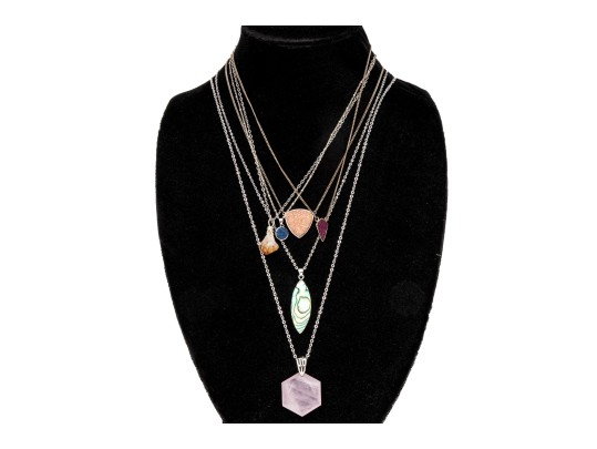 Collection Of Seven Goldstone Glass, Rose Quartz, Abalone, And Citrine Jewelry Pieces